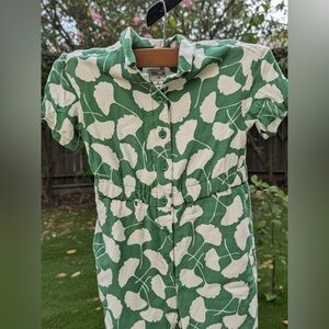 Diane Von Furstenberg Kids Green and White Button Down Jumpsuit Size 4T